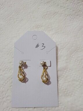 Gold Tone Pearl Caged Drop Earrings - Classic Women's Jewelry